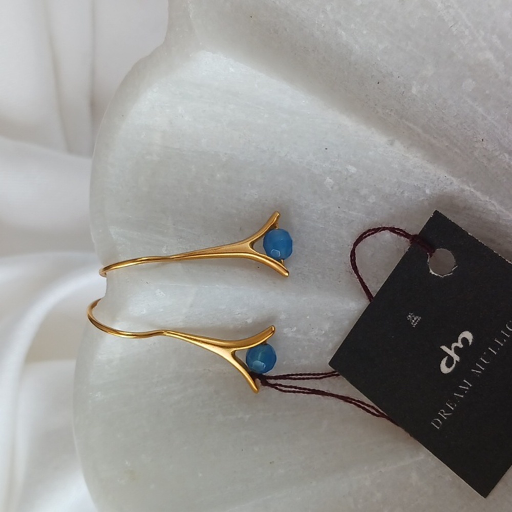 24K Gold Vermeil with Blue Gemstone Earrings NWT Old Stock. Never Worn or Used.
